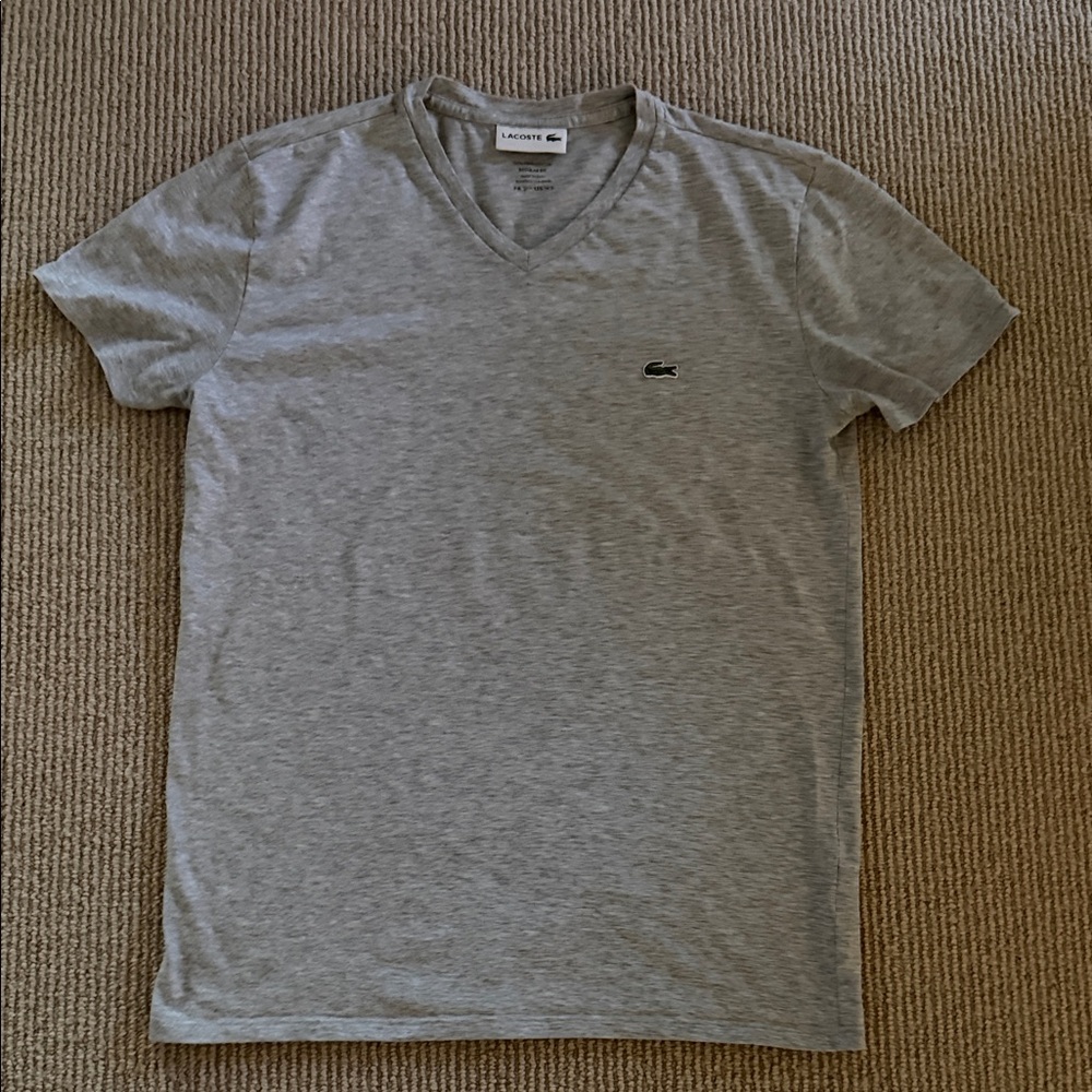 Lacoste Men's Light Gray V-Neck Cotton Tee